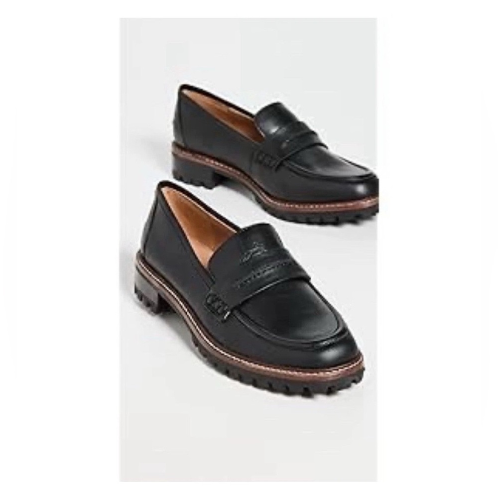 Madewell Black Leather Lug Sole Penny Loafers